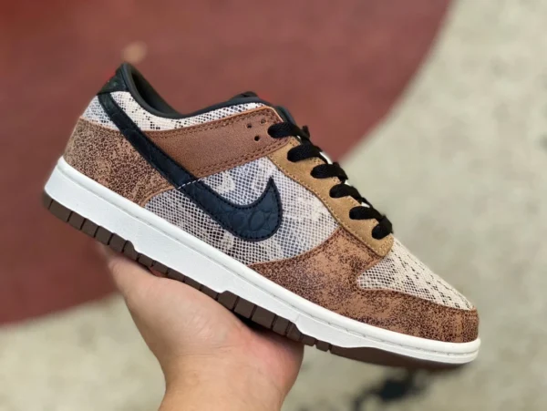 Brauner und schwarzer Dunk-Sneaker mit Schlangenmuster Nike Dunk Low CO.JP Retro-Freizeitsneaker für Herren mit braunem und schwarzem Schlangenmuster FJ5434-120