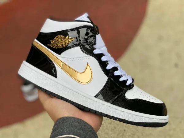 aj1Mid Schwarz-Weiß-Gold Air Jordan 1 Mid Mid-Top Small Schwarz-Gold Sport- und Freizeitschuhe 852542-007