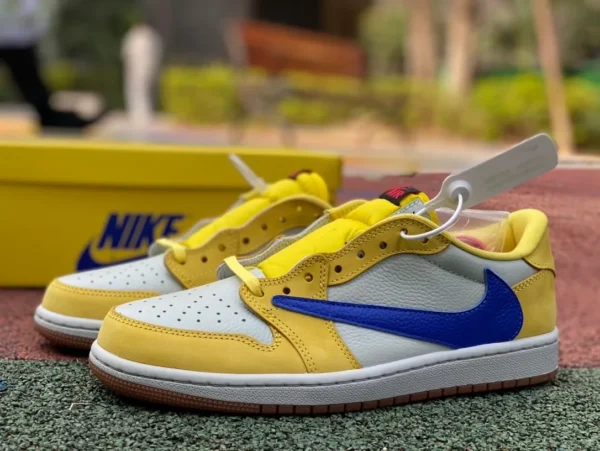 aj1 Barb Low Weiß Gelb Blau Travis Scott x Air Jordan 1 Low „Canary“ Barb Low DZ4137-700