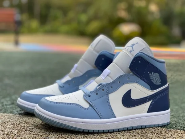 aj1Mid Finnish Blue Pure Original Air Jordan 1 Mid Mid-Top Sail White/Finnish Blue/Grau Sport-Freizeitschuhe BQ6472-140