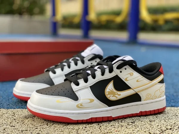 Dun Black and White Gold Year of the Dragon Limited Nike Dunk Low CNY Year of the Dragon Limited New Year Reversal Panda Oriental Dragon Xiangyun Gold Hook Low-Top-Sneaker Schwarz Gold für Damen und Herren