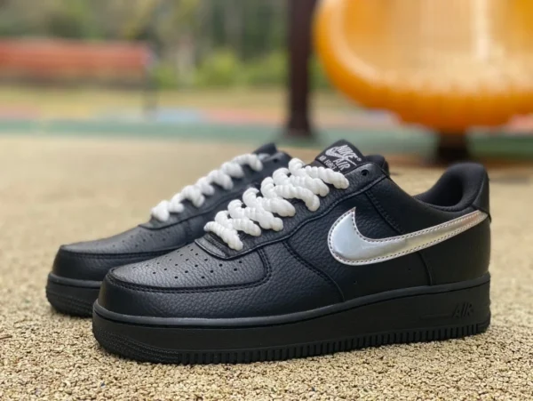 Air Force AF1 schwarz-silbernes Hanfseil Nike/Nike Air Force 1 BY YOU modische, lässige, sportliche, verschleißfeste Sneaker