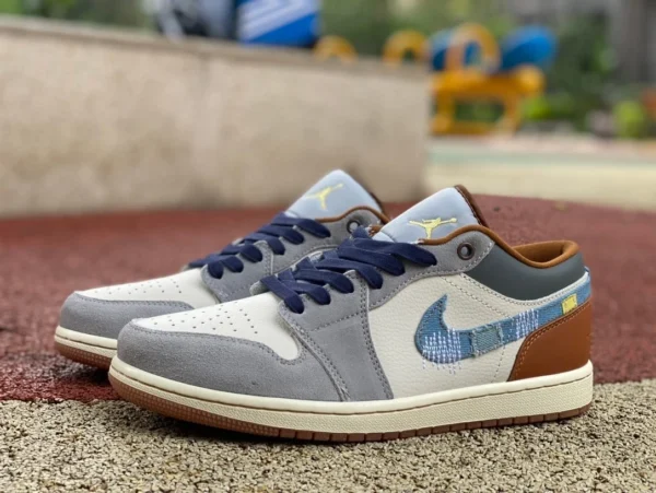 aj1 weiß blau braun Denim Low Air Jordan 1 Low AJ1 weiß blau Denim Denim Low-Top-Basketballschuhe FZ5042-041