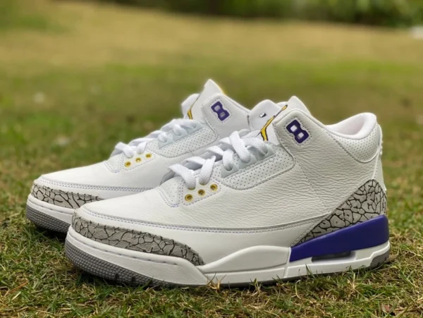 aj3 weiß grau lila Lakers t1 reines Original Air Jordan 3 AJ3 weiß grau lila Lakers lila Gold Burst-Muster Retro Mid-Top 869802-907