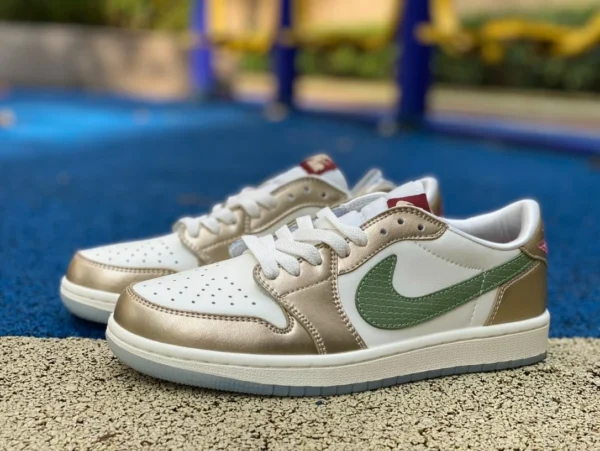 aj1 platingrünes Jahr des Drachen Low Air Jordan 1 Low AJ1 Jahr des Drachen weiße und grüne Low-Top-Retro-Basketballschuhe FQ6593-100