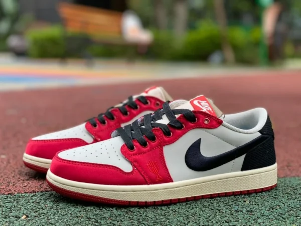 aj1 Low aus schwarzer und roter Seide Air Jordan 1 Low OG AJ1 Basketballschuhe aus weißer, schwarzer und roter Seide FN0432-100