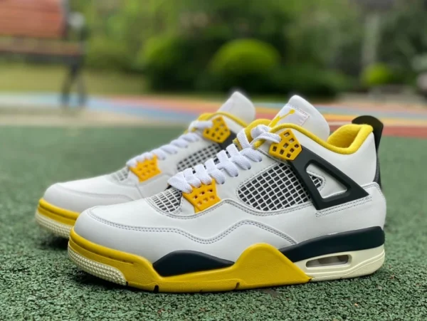 aj4 weiß orange gelb geschnittenes Stück reines Original Air Jordan 4 AJ4 weiß orange Retro Vivid Sulfur Retro-Basketballschuhe AQ9129-10