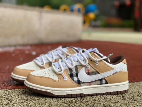 Dunk-Riemen Burberry weiß braun Nike Dunk Low Low-Top-Freizeitsneaker DD1503-124