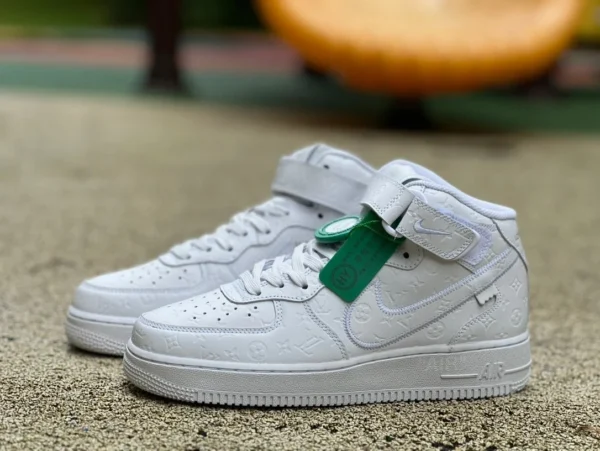 Air Force AF1 LV reinweiße Mid-Top-Sneaker von Nike/Nike Air Force 1 x LOUIS VUITTON, modische, lässige, sportliche, verschleißfeste Sneaker