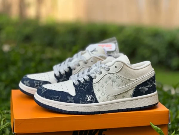 AJ1 Low Top LV Weiß Blau Denim Air Jordan1 Low x Louis Vuitton SJ9950-003