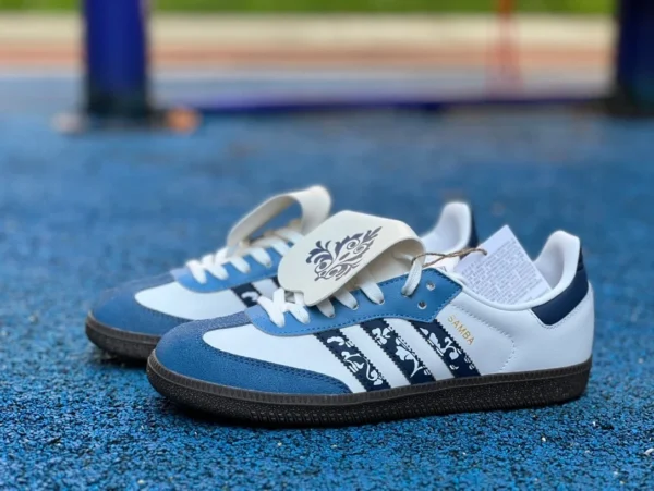 Adidas Training White Glace Blue und White Channel Pure Original adidas Originals Samba Vlad White Glaze Blue und White Low-Top-Sneaker für Männer und Frauen im gleichen Stil Blau und Weiß IG1024